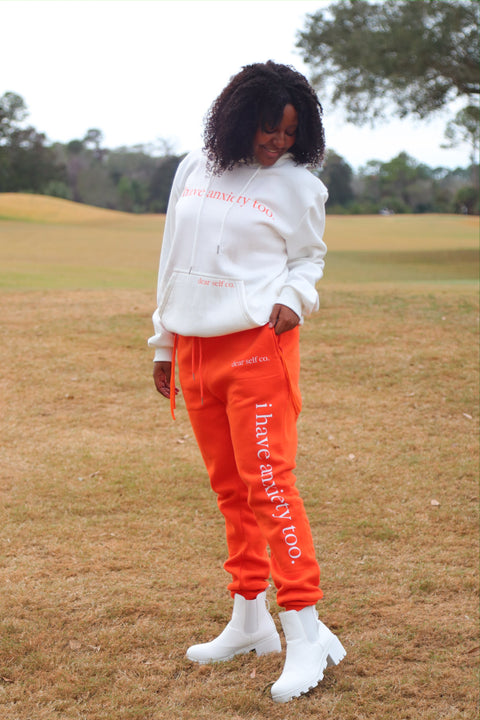 "i have anxiety too." Creamsicle Hoodie Set