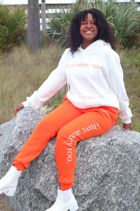 "i have anxiety too." Creamsicle Hoodie Set